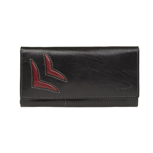 Dámská peněženka LAGEN kožená 6011/T černá s červenou BLK/RED