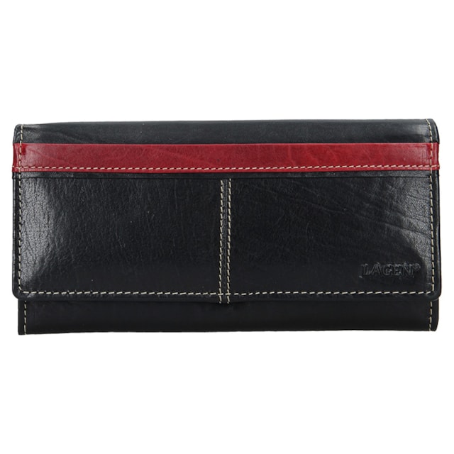 Dámská peněženka LAGEN kožená 7546/T černá/červená BLK/RED